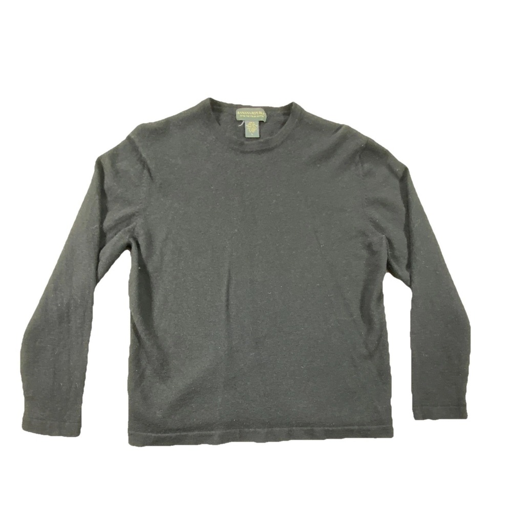 Banana Republic Sweater Womens Large Black Knit Extra Fine Merino Wool Crew Neck